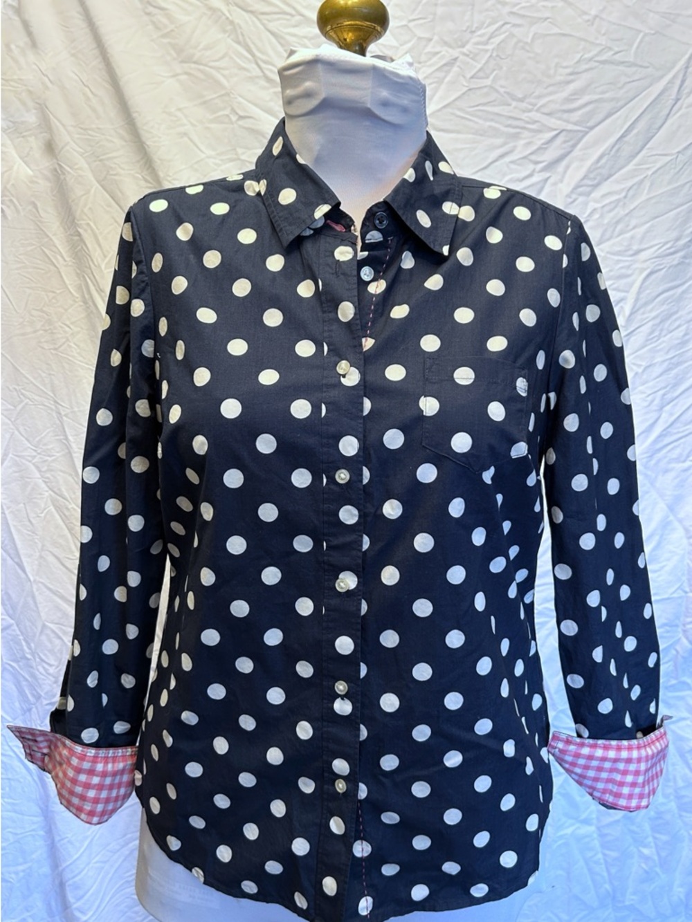Boden Boden Navy and White Polka Dot Button-Down Shirt